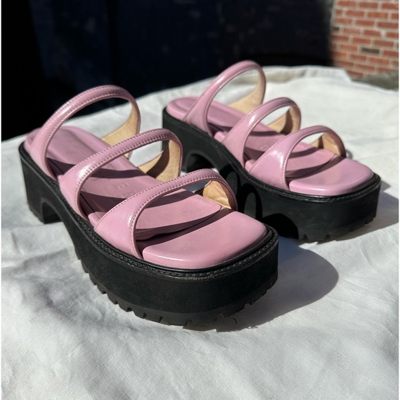 Pink Leather Triple Strap Platform Sandals size 9 - Picture 3 of 9